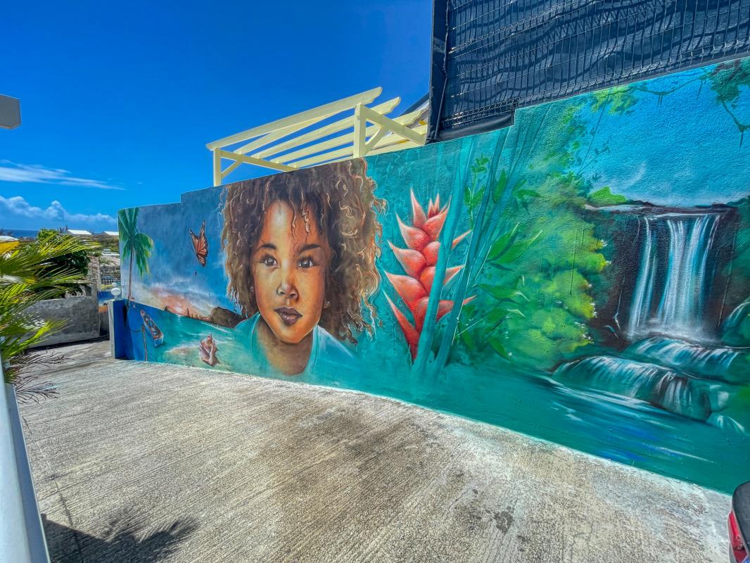 Location villa Rubis 2 chambres 4 personnes vue sur mer piscine à St François en Guadeloupe - fresque